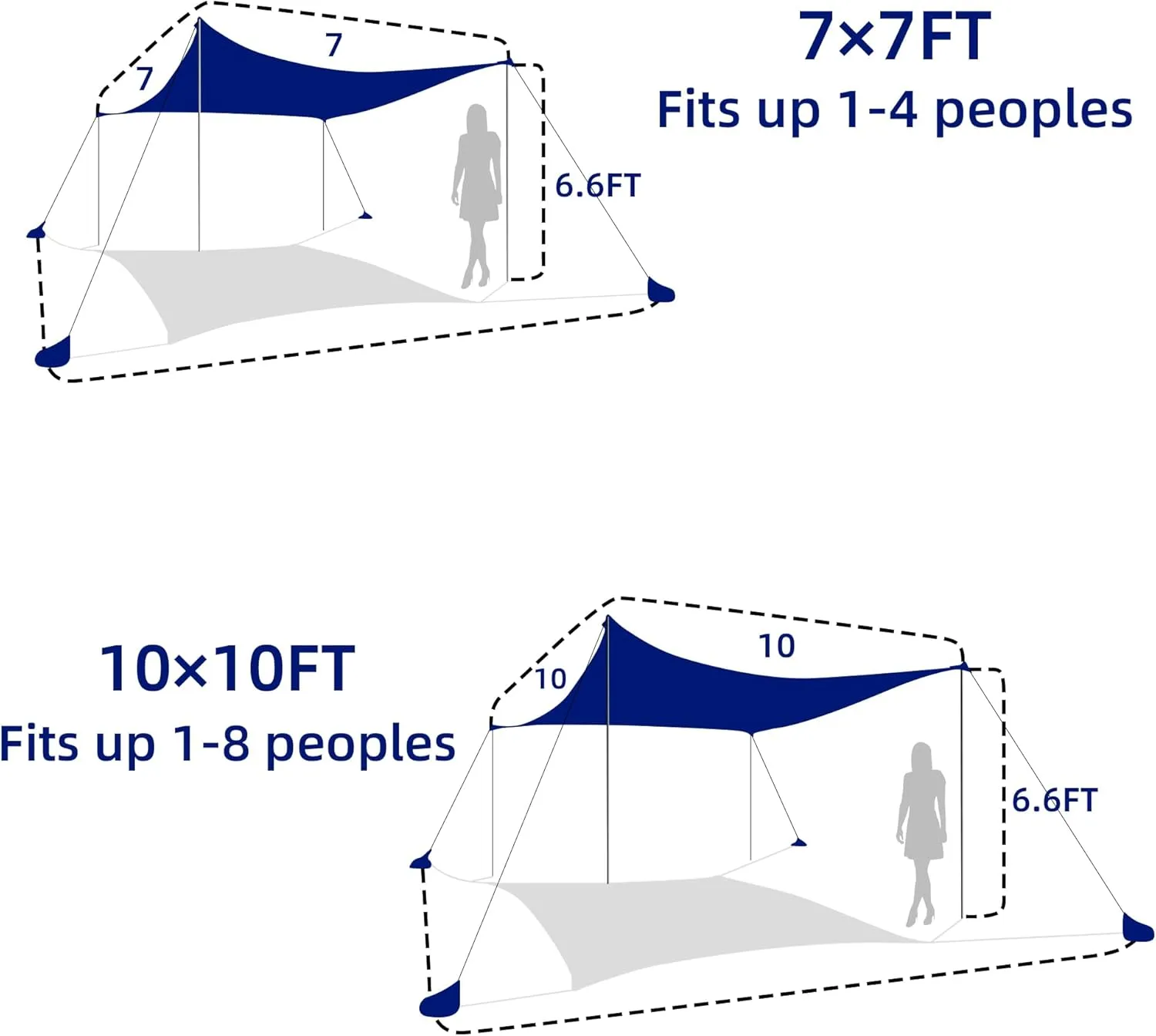 UMARDOO Family Beach Tent Canopy Sun Shade Portable 7×7FT, Large Wind Resistance Beach Sun Shelter Easy Setup with Packable Carry Bag for Outdoor Travel UPF 50 (Blue)