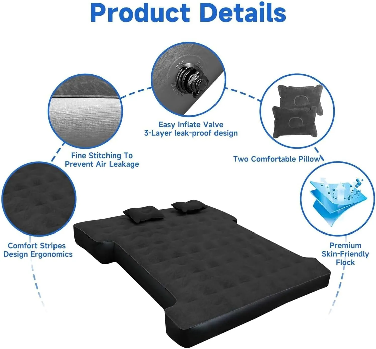 Umbrauto Air Mattress for 6-6.5ft Full Size Truck Bed, Inflatable Pickup Airbed with Pump, Tent Camping Sleeping Pad for Outdoor Travel