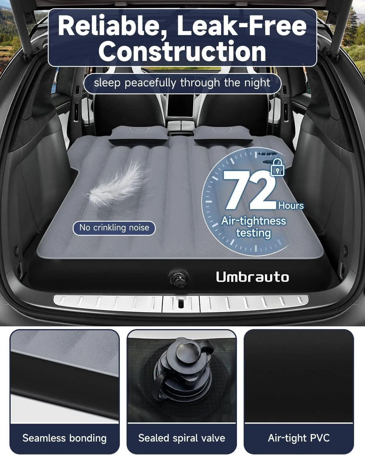 Umbrauto Air Mattress for Tesla Model Y, Custom Inflatable Camping Bed for Back Trunk, Upgraded Sleeping Pad w/Soft Flocking Surface, Durable 210T Fabric Bottom, Portable Pump for SUV Outdoor Travel