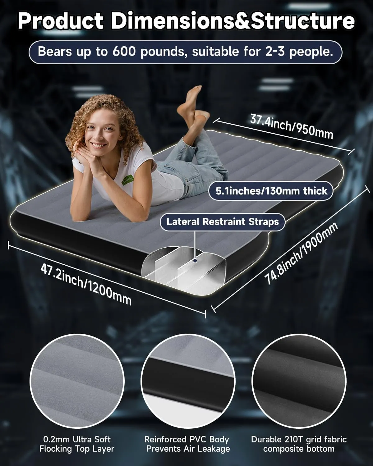 Umbrauto Air Mattress for Tesla Model Y, Custom Inflatable Camping Bed for Back Trunk, Upgraded Sleeping Pad w/Soft Flocking Surface, Durable 210T Fabric Bottom, Portable Pump for SUV Outdoor Travel