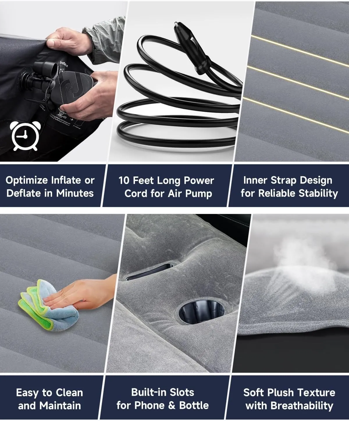 Umbrauto Air Mattress for Tesla Model Y, Custom Inflatable Camping Bed for Back Trunk, Upgraded Sleeping Pad w/Soft Flocking Surface, Durable 210T Fabric Bottom, Portable Pump for SUV Outdoor Travel