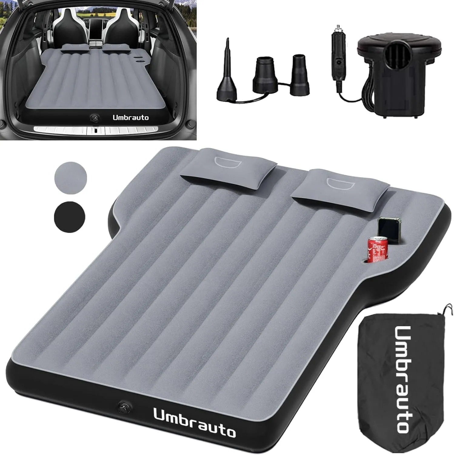 Umbrauto Air Mattress for Tesla Model Y, Custom Inflatable Camping Bed for Back Trunk, Upgraded Sleeping Pad w/Soft Flocking Surface, Durable 210T Fabric Bottom, Portable Pump for SUV Outdoor Travel