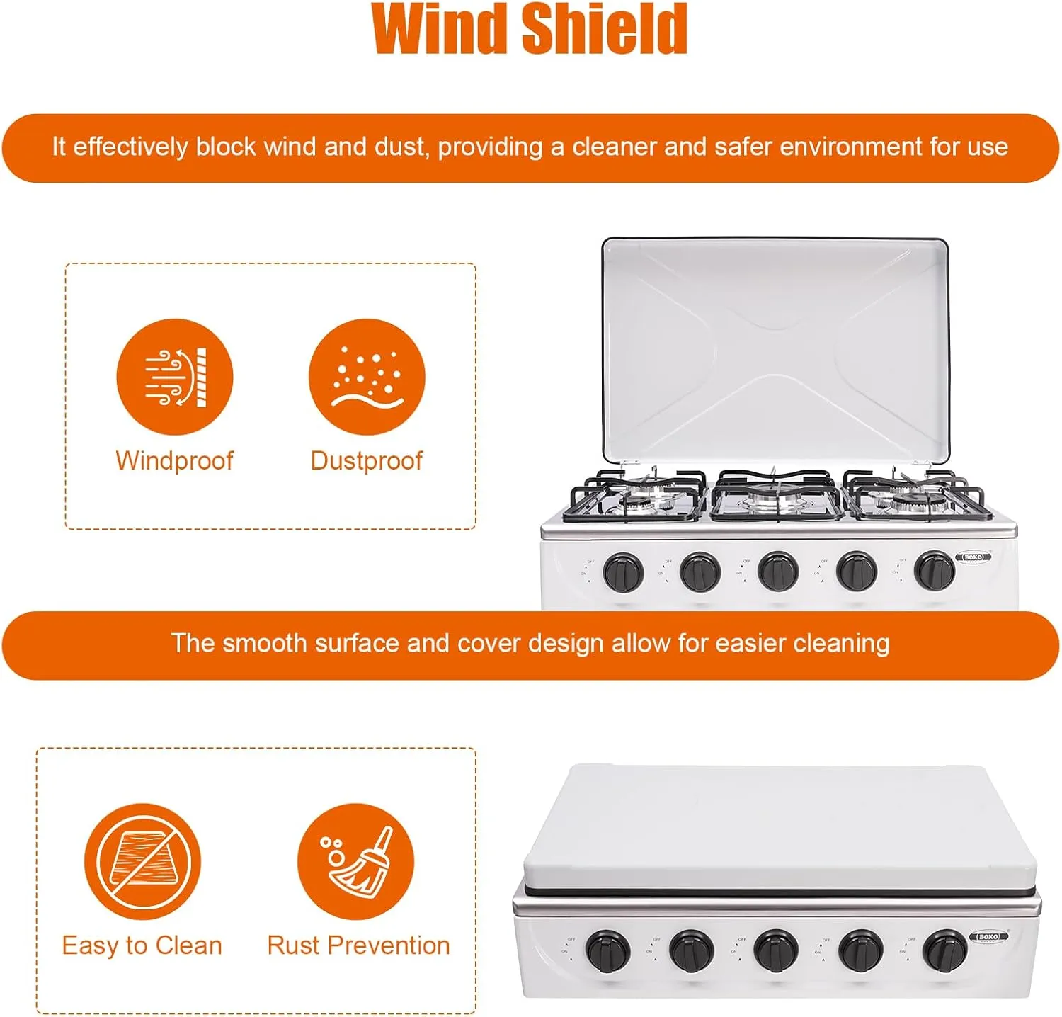 Undercat Gas Stove with 5 Burner Portable Natural Gas Stove with Support Leg Stand, Wind Blocking Cover and 2 Layers Storage Rack Manual Ignition Camping Stove for Home RV Apartment Outdoor (White)