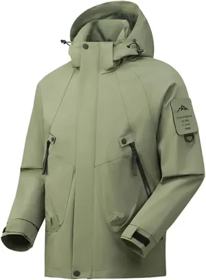 Unisex Waterproof Detachable Hood Lightweight Windproof Coat Breathable Raincoat Hiking Jacket
