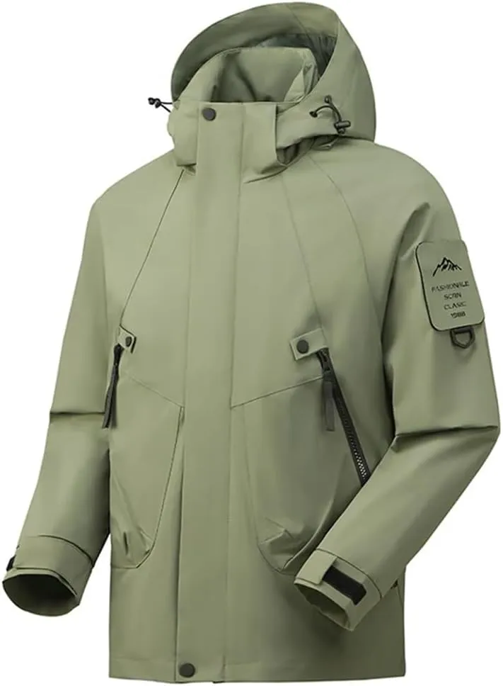 Unisex Waterproof Detachable Hood Lightweight Windproof Coat Breathable Raincoat Hiking Jacket