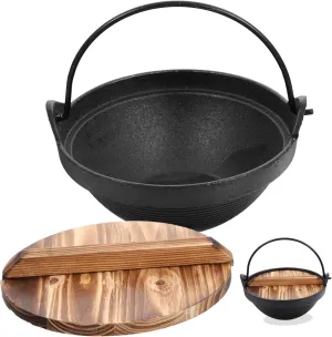 Unomor Household Cooking Pot Cast Iron Sukiyaki Pot Japanese Camping Cookware Lid Nonstick for Stewed Chicken