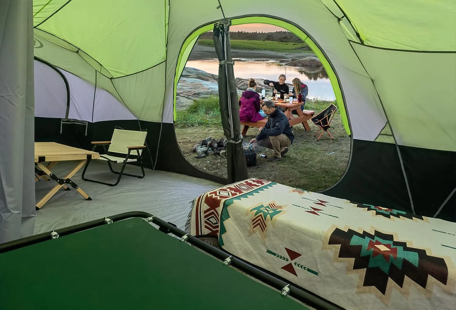UNP Camping Tent 10-Person-Family Tents, Parties, Music Festival Tent, Big, Easy Up, 5 Large Mesh Windows, Double Layer, 2 Room, Waterproof, Weather Resistant, 18ft x 9ft x78in