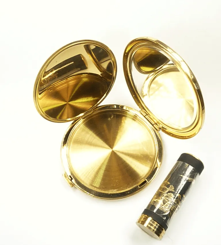 Unused Cased Damascene / Chokin Compact And Lipstick With 24 Karat Gold Decorations