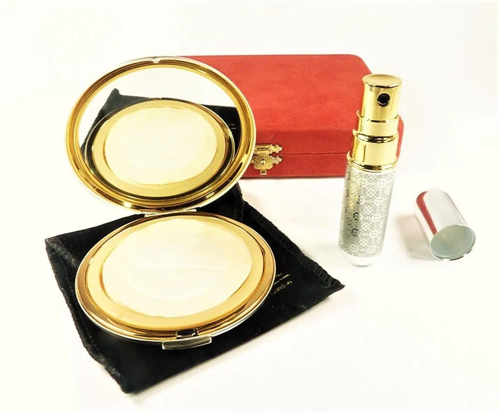 Unused Cased Silver Plated Stratton Compact And Perfume Atomiser Set 1990s
