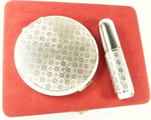 Unused Cased Silver Plated Stratton Compact And Perfume Atomiser Set 1990s