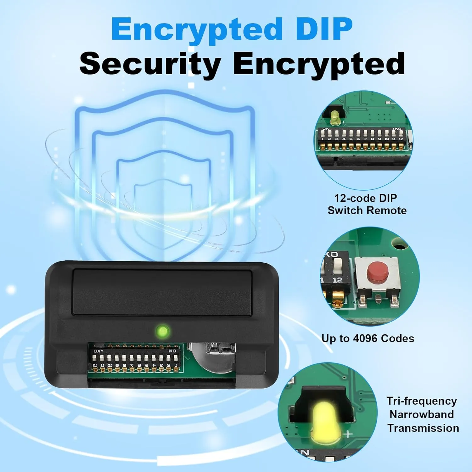 Upgrade 811LM Remote for liftmaster with Encrypted DIP Programming Security  2.0 Technology, 811LM Commercial Gate Remote, NOT for Garage, Compatible with 850LM/ 860LM Receivers, 4 Pack