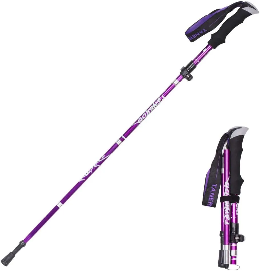 Upgrade Trekking Pole,Ultralight Aluminium Alloy Foldable, Anti Shock Walking/Camping （1 Pack，Purple）