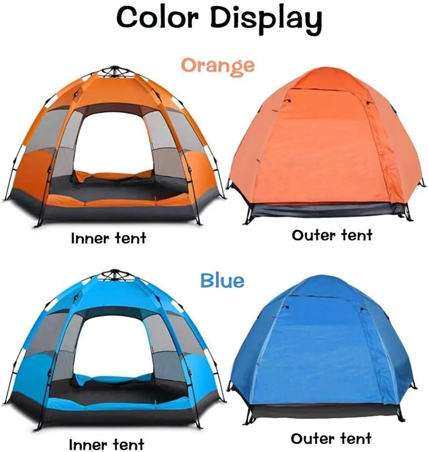Upgraded 3-5-7 Person Quick Setup Family Tent Double Layer Hexagonal Automatic Camping Tent for Outdoor Hiking