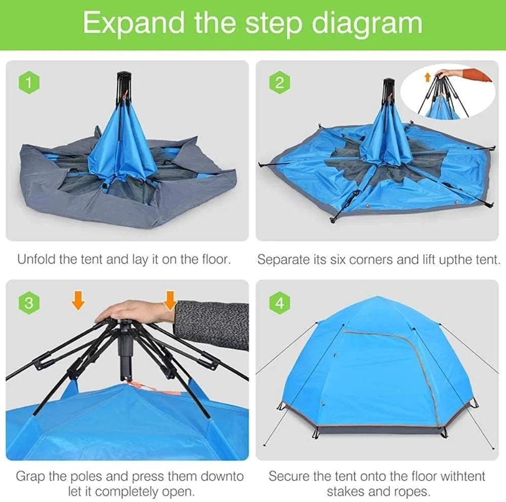 Upgraded 3-5-7 Person Quick Setup Family Tent Double Layer Hexagonal Automatic Camping Tent for Outdoor Hiking