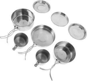 UPKOCH 1 Set Outdoor Cooking Stainless Steel Cookware for Camping Hiking and Picnics Durable Easy to Clean Lightweight Cooking Pots and Frying Pan for Outdoor Activities