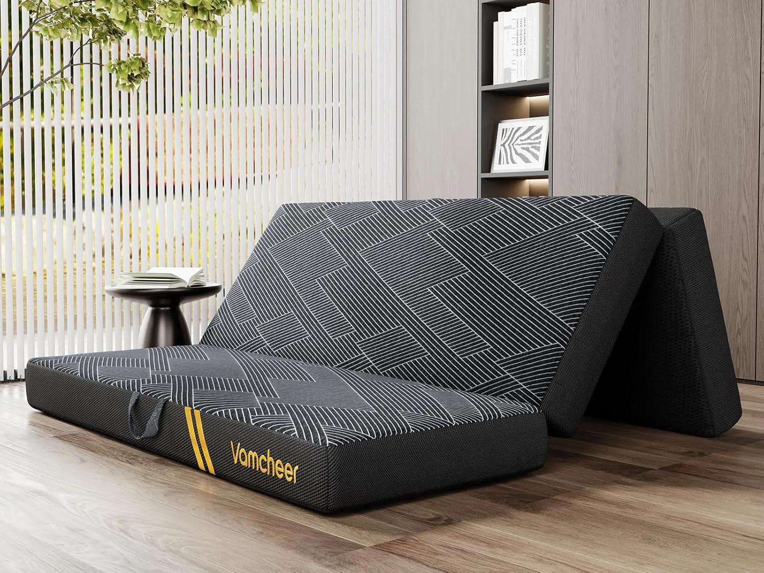 Vamcheer Tri Folding Pad - Foldable Pad for Travel/RV/Camping/Road Trip/Outdoor/Yoga, Tri-fold Memory Foam Pad with Washable Cover, Handle & Non-Slip Bottom