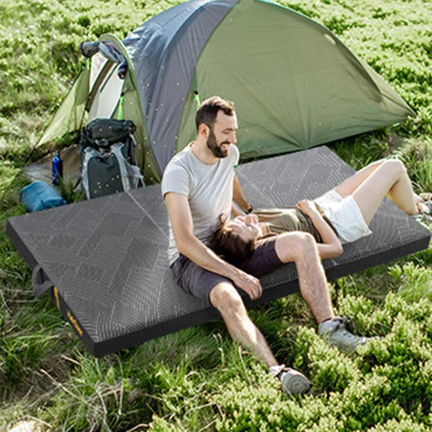 Vamcheer Tri Folding Pad - Foldable Pad for Travel/RV/Camping/Road Trip/Outdoor/Yoga, Tri-fold Memory Foam Pad with Washable Cover, Handle & Non-Slip Bottom