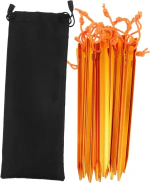 VANZACK Aluminum Tent Stake Set 15pc Heavy Duty Metal Ground Pegs with Rope Windproof Camping Accessories for Outdoor Travel