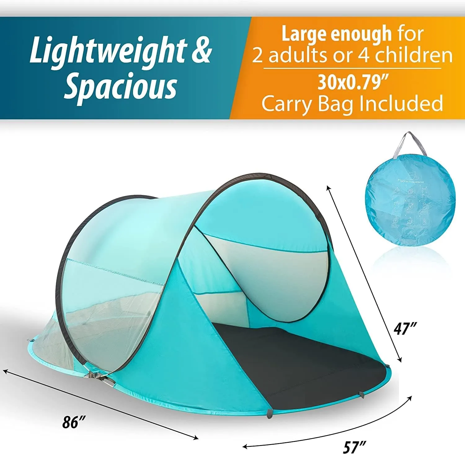 Vaygway Pop-up Tent and Automatic Instant Portable Cabana - Premium Quality 2-4 Person Easy Throw Setup Windproof Waterproof Travel Cabana Beach Tent Shelter- for Hiking, Camping & Outdoor Activities