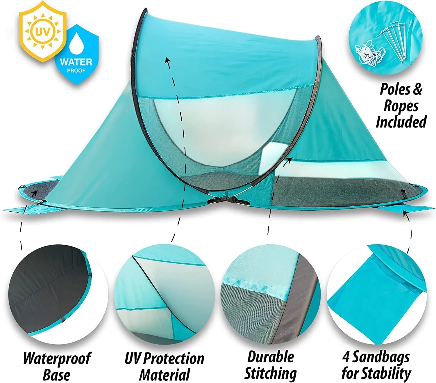 Vaygway Pop-up Tent and Automatic Instant Portable Cabana - Premium Quality 2-4 Person Easy Throw Setup Windproof Waterproof Travel Cabana Beach Tent Shelter- for Hiking, Camping & Outdoor Activities