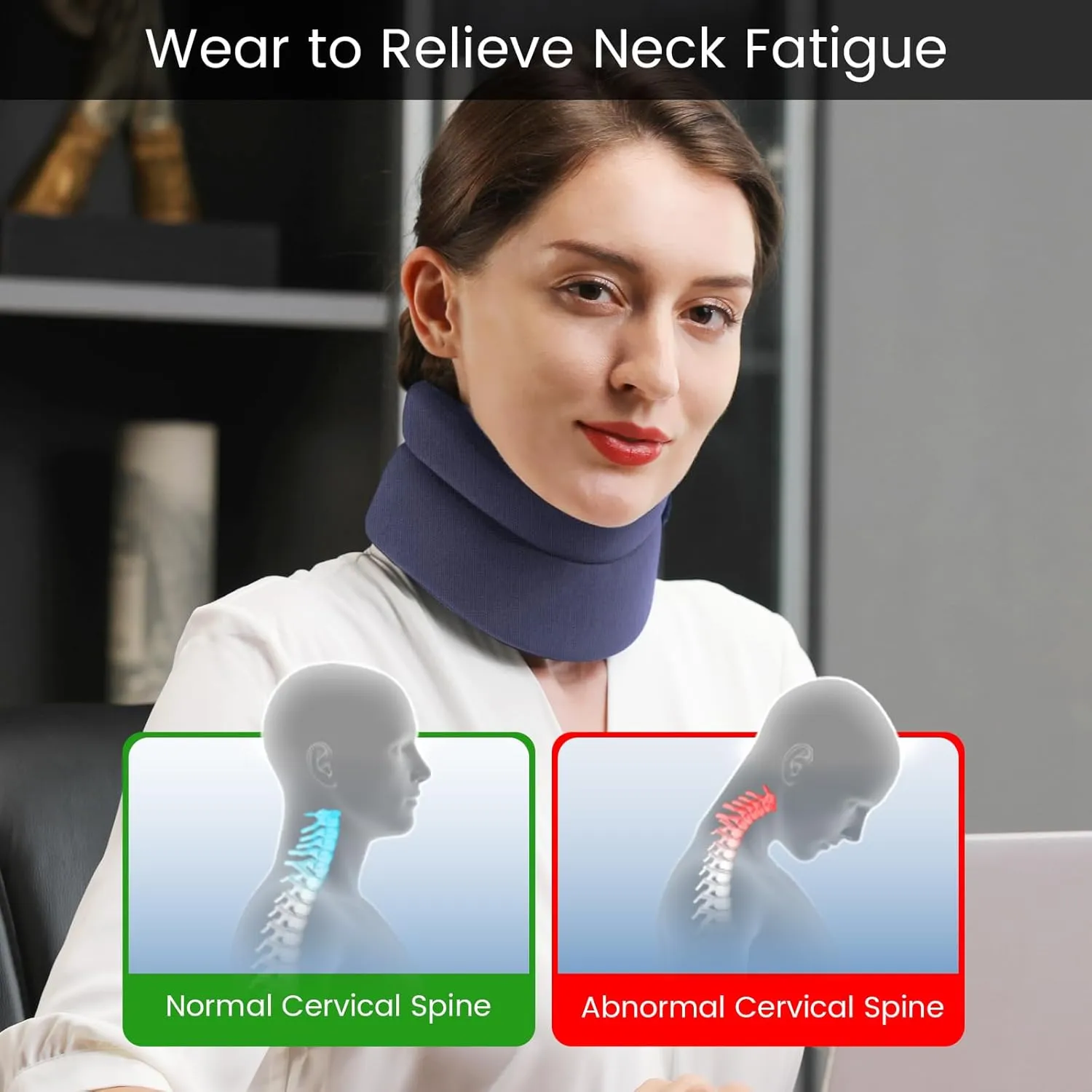 VELPEAU Neck Brace for Neck Pain and Support - Soft Cervical Collar for Sleeping in Bed, Snoozing, Sleeping Upright, Anti-Snoring, Sleep Apnea for Women & Men (Blue, Comfort Version, Medium: 11.5-14"/3″)