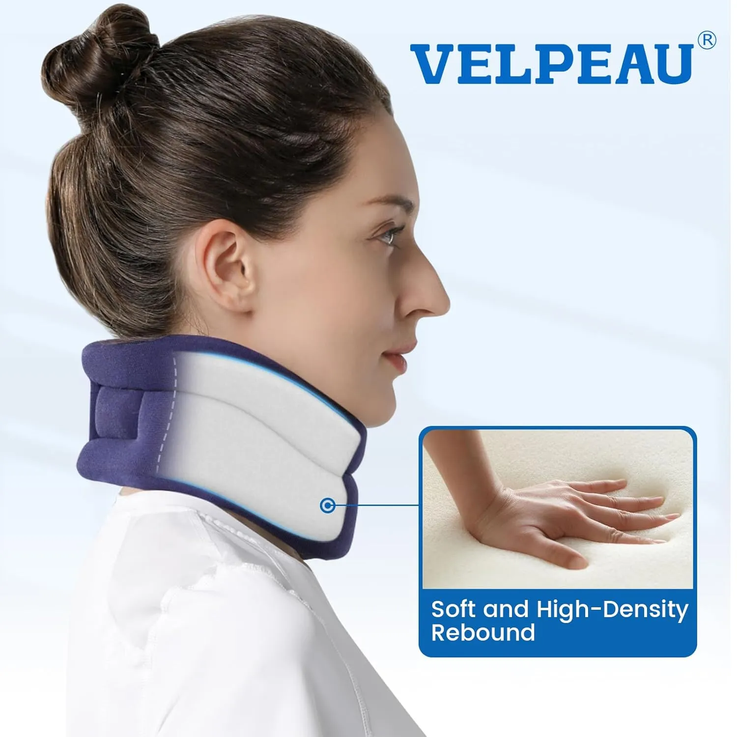 VELPEAU Neck Brace for Neck Pain and Support - Soft Cervical Collar for Sleeping in Bed, Snoozing, Sleeping Upright, Anti-Snoring, Sleep Apnea for Women & Men (Blue, Comfort Version, Medium: 11.5-14"/3″)