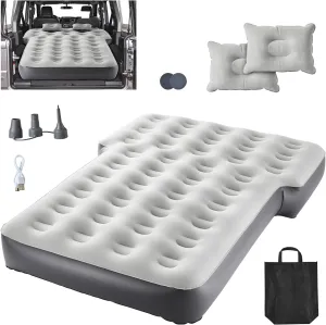 VEVOR Car Air Mattress, Fits Toyota 4runner, Jeep Wrangler, Inflatable Car Camping Mattress, Flocking Thickened Blow Up Travel Beds, Durable Portable Sleeping Pad with Built in Pump, 2 Pillows, Gray