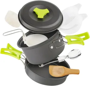 VICASKY 1set Camping Cookware for People Lightweight Nonstick Pots -Skid Handle Portable Outdoor Cooking Equipment Easy Hiking and Picnics