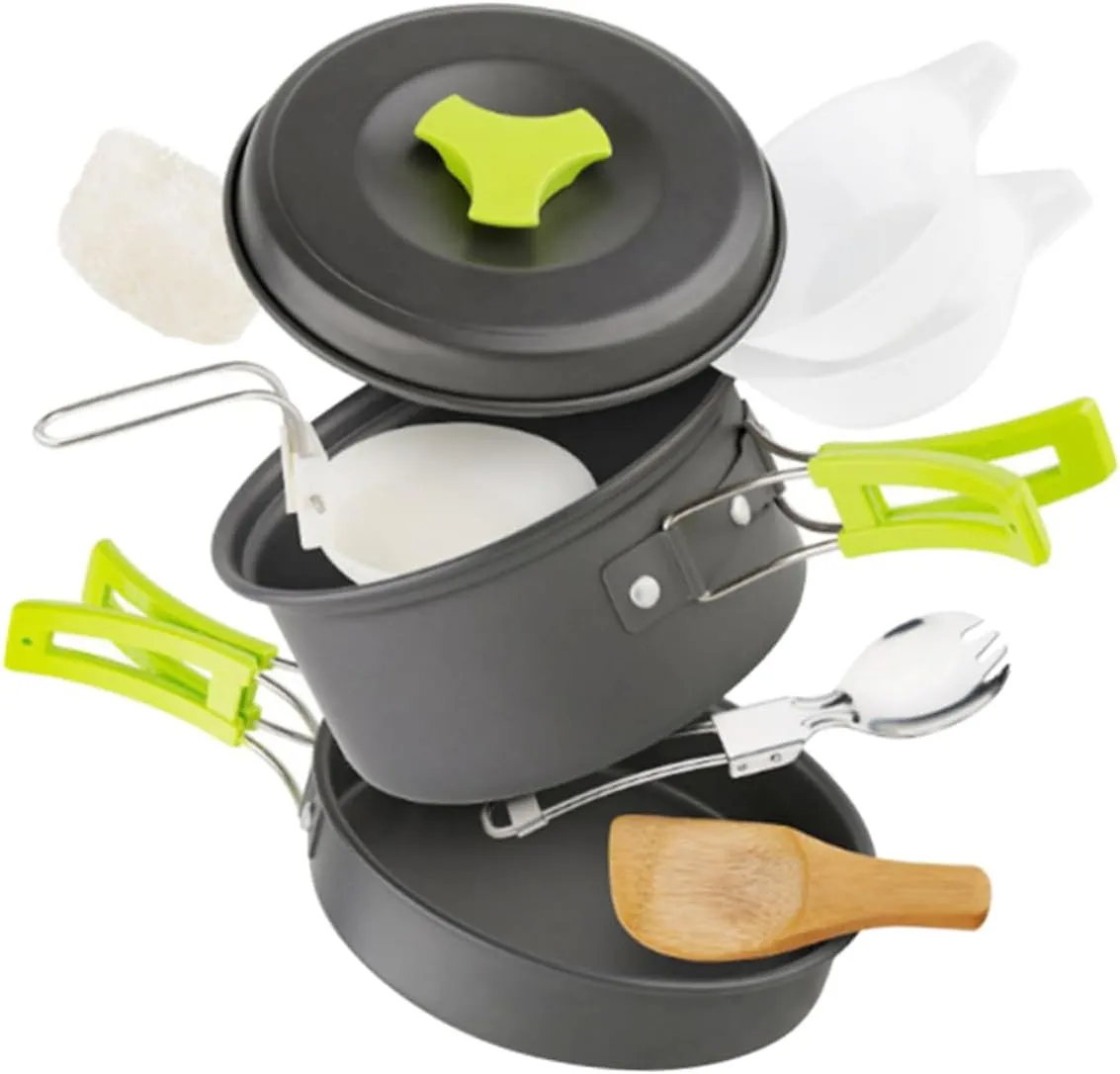 VICASKY 1set Camping Cookware for People Lightweight Nonstick Pots -Skid Handle Portable Outdoor Cooking Equipment Easy Hiking and Picnics
