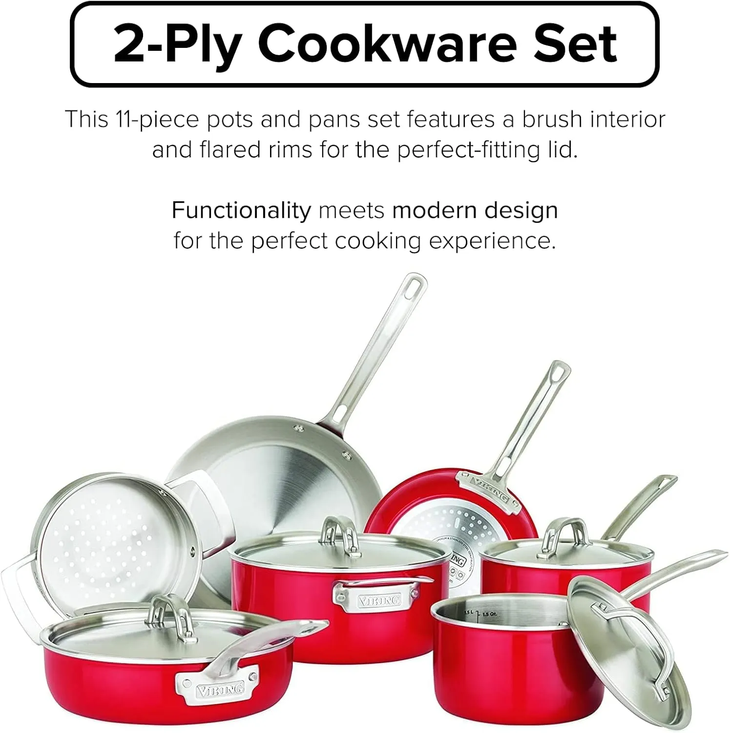 Viking Multi-Ply Color 2-Ply 11pc Cookware Set with Stainless Steel Lids, Red