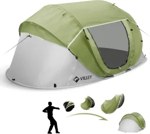 VILLEY 4 Person Easy Pop Up Tent, Waterproof Automatic Setup Instant Lightweight Camping Beach Tent with Carrying Bag for Camping, Hiking & Traveling