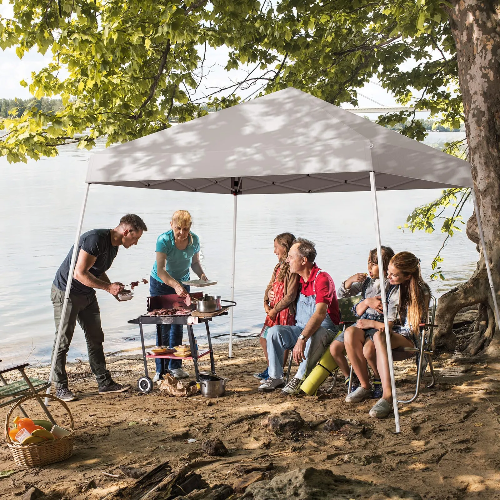 VINGLI 8x8 ft Pop Up Canopy Tent, Easy Up Outdoor Tent Canopy, Foldable Portable Canopies for Camping, Patio, Outdoor Gazebo Slant Legs, Outdoor Instant Shelter Canopies with Carry Bag, White
