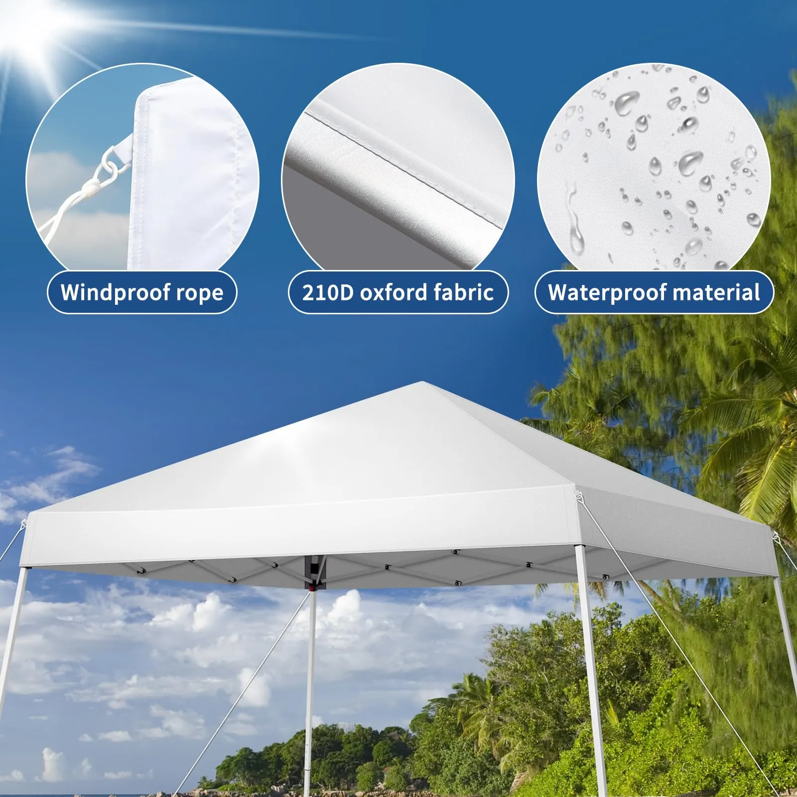 VINGLI 8x8 ft Pop Up Canopy Tent, Easy Up Outdoor Tent Canopy, Foldable Portable Canopies for Camping, Patio, Outdoor Gazebo Slant Legs, Outdoor Instant Shelter Canopies with Carry Bag, White