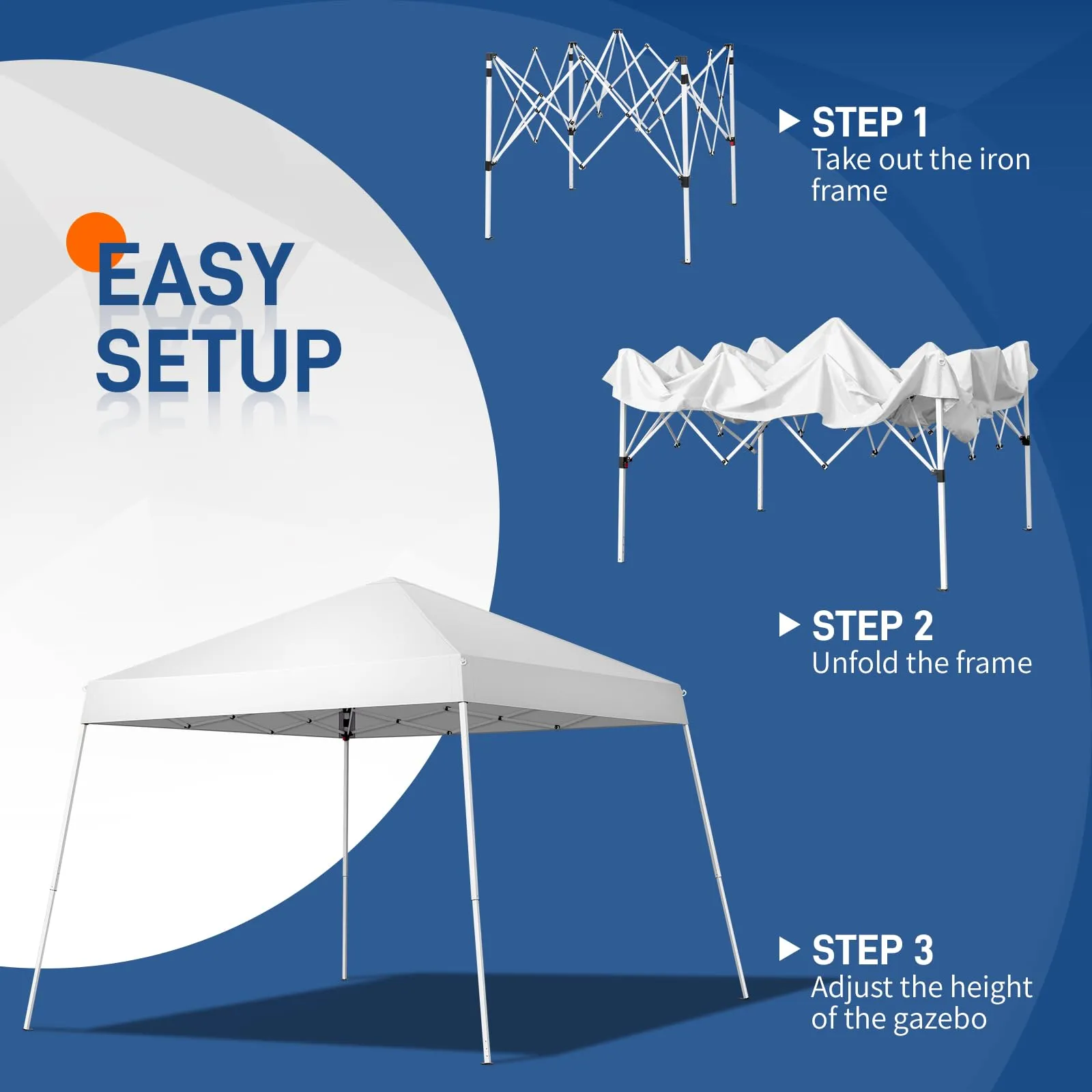VINGLI 8x8 ft Pop Up Canopy Tent, Easy Up Outdoor Tent Canopy, Foldable Portable Canopies for Camping, Patio, Outdoor Gazebo Slant Legs, Outdoor Instant Shelter Canopies with Carry Bag, White