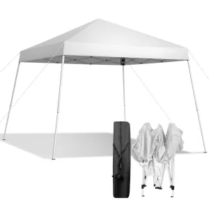VINGLI 8x8 ft Pop Up Canopy Tent, Easy Up Outdoor Tent Canopy, Foldable Portable Canopies for Camping, Patio, Outdoor Gazebo Slant Legs, Outdoor Instant Shelter Canopies with Carry Bag, White