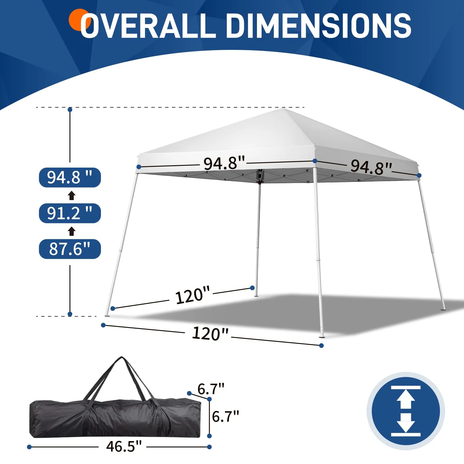VINGLI 8x8 ft Pop Up Canopy Tent, Easy Up Outdoor Tent Canopy, Foldable Portable Canopies for Camping, Patio, Outdoor Gazebo Slant Legs, Outdoor Instant Shelter Canopies with Carry Bag, White