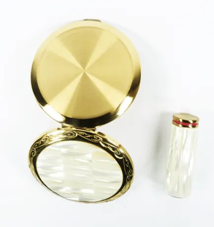 Vintage Compact And Lipstick Case Mother Of Pearl 1950s Unused Pearl Wedding Gift Set