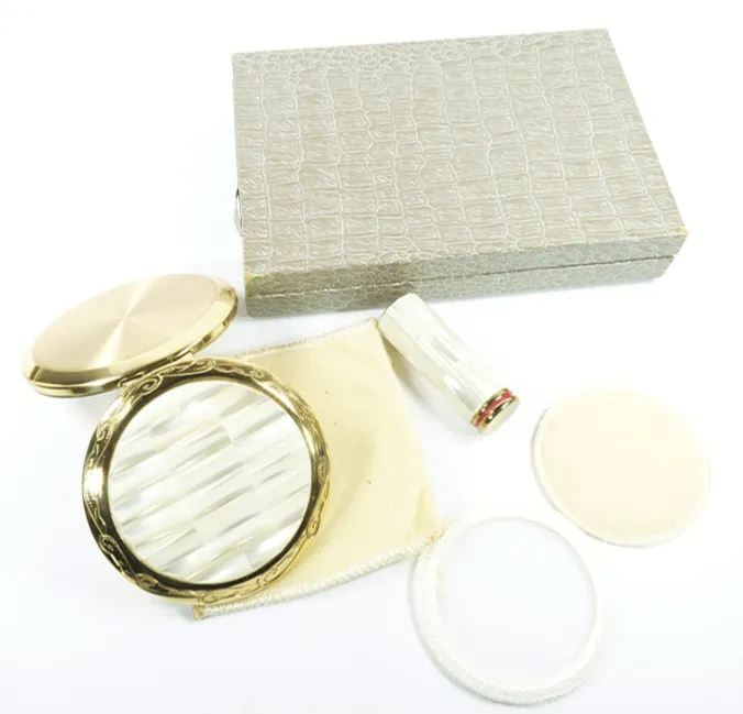Vintage Compact And Lipstick Case Mother Of Pearl 1950s Unused Pearl Wedding Gift Set