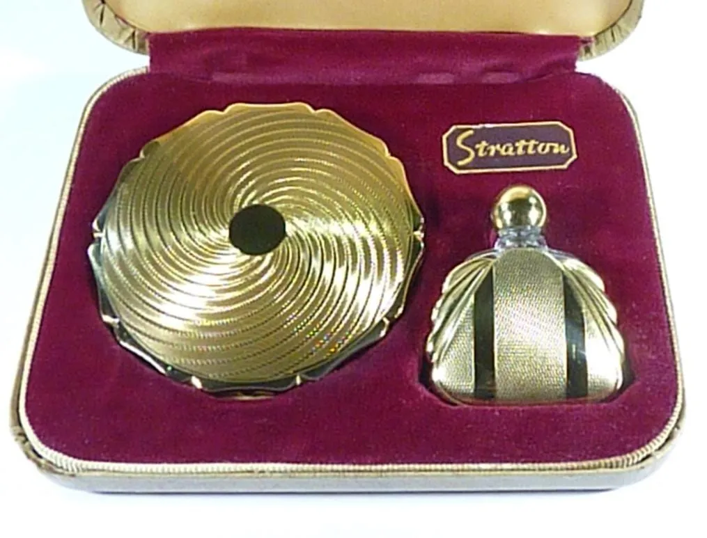 Vintage Stratton Compact Mirror And Perfume Bottle Cased Set