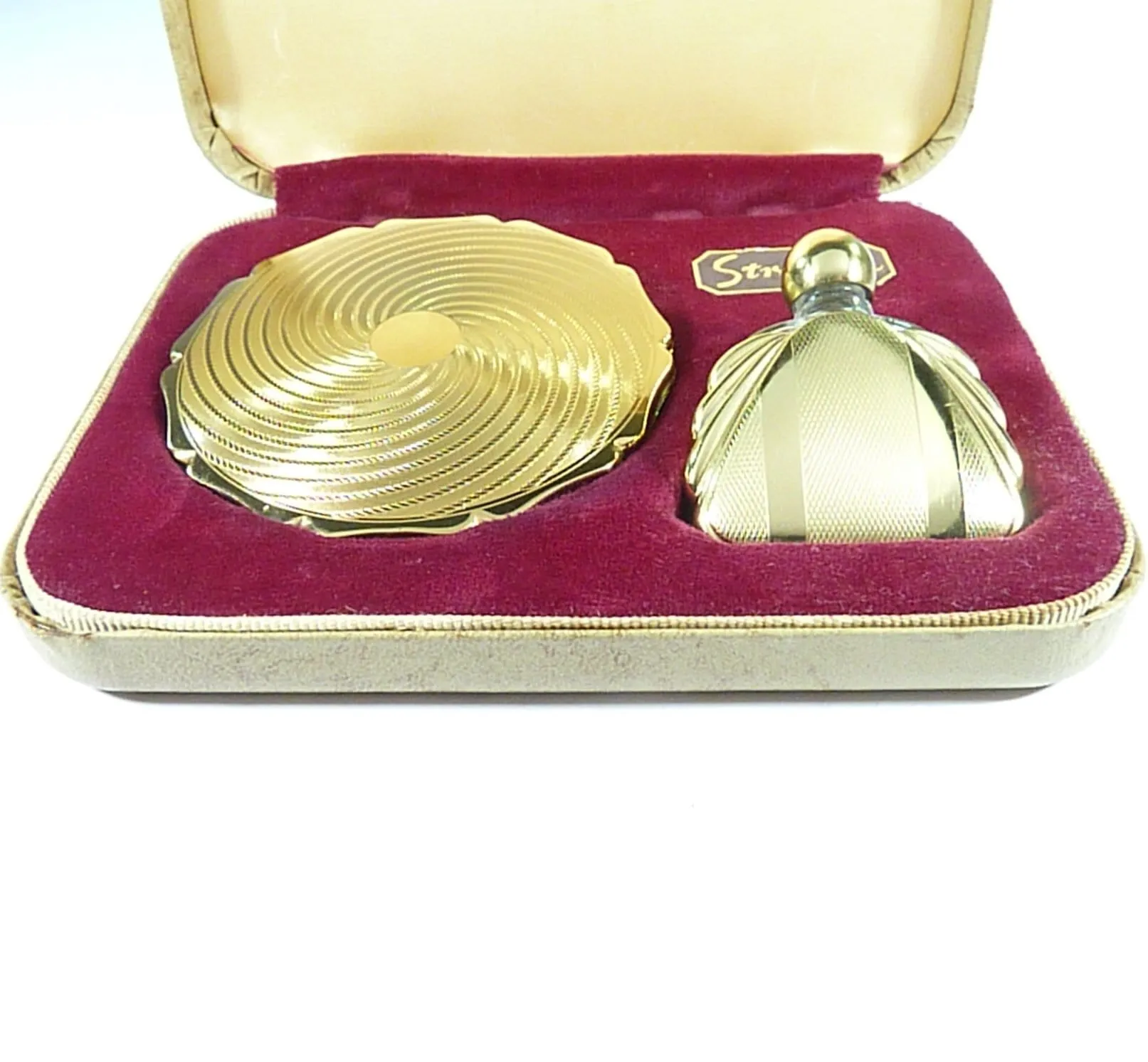Vintage Stratton Compact Mirror And Perfume Bottle Cased Set
