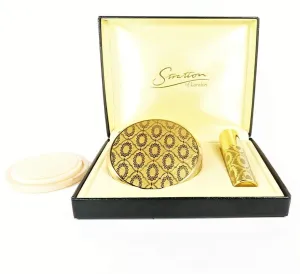 Vintage Unused Stratton Brand Atomizer Compact Mirror Set Golden Daisy Design 1980s