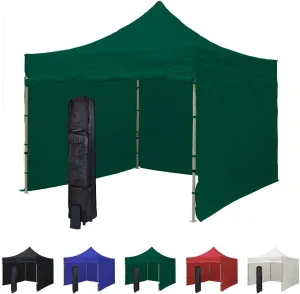 Vispronet 10x10 Pop Up Canopy Tent and 4 Side Walls – Commercial Grade Steel Frame with Water-Resistant Canopy Top and Sidewalls – Wheeled Canopy Bag and Stake Kit Included (Green)