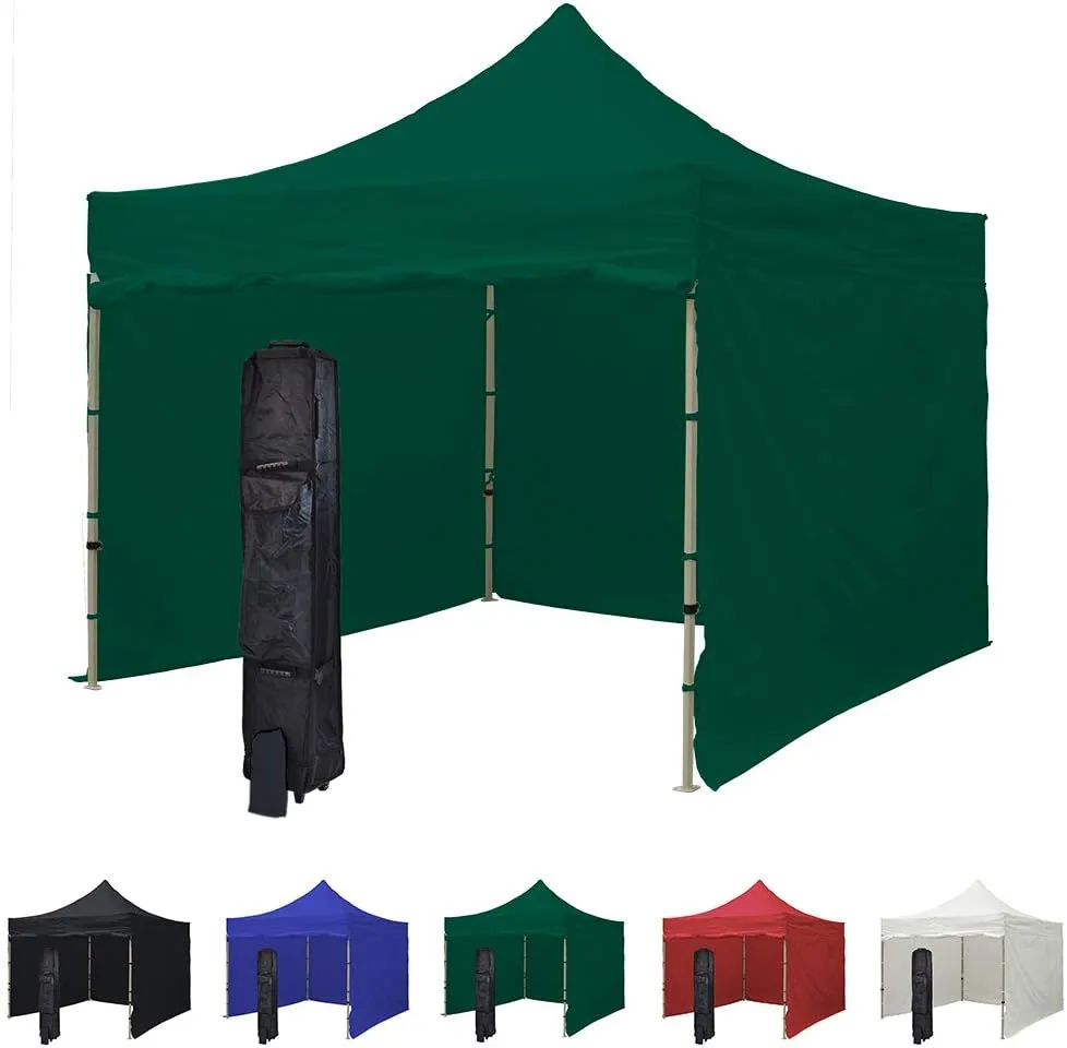 Vispronet 10x10 Pop Up Canopy Tent and 4 Side Walls – Commercial Grade Steel Frame with Water-Resistant Canopy Top and Sidewalls – Wheeled Canopy Bag and Stake Kit Included (Green)