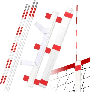 Volleyball Antenna Pole Set with Collapsible Referee Antenna Poles and Sleeves for Indoor and Beach Volleyball Net Training Equipment Accessories Vertical and Horizontal Straps
