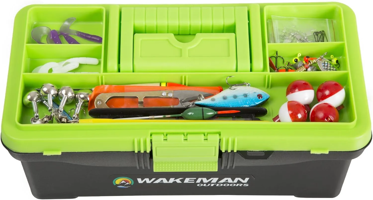 Wakeman 55-Piece Fishing Tackle Set - Tackle Box Includes Sinkers, Hooks, Lures, Bobbers, Swivels, Fishing Line, and More - Fishing Gear (Pink)