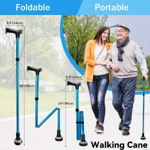 Walking Cane for Seniors Adults,Adjustable Foldable All-Terrain Walking Stick with Storage Bag,Trekking Pole for Outdoor Hiking,Climbing,Lightweight Support for Women Men