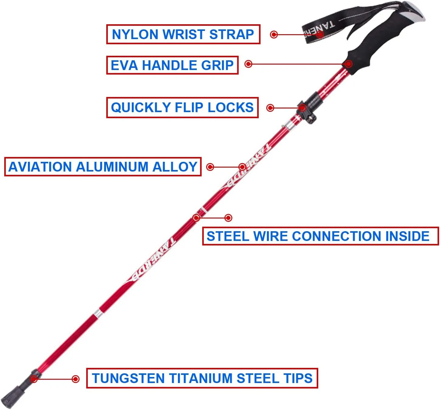 Walking Stick Trekking Poles Collapsible Hiking Poles - Auminum Alloy 7075 Trekking Sticks,Antishock and Quick Lock System, Telescopic, Collapsible, Ultralight