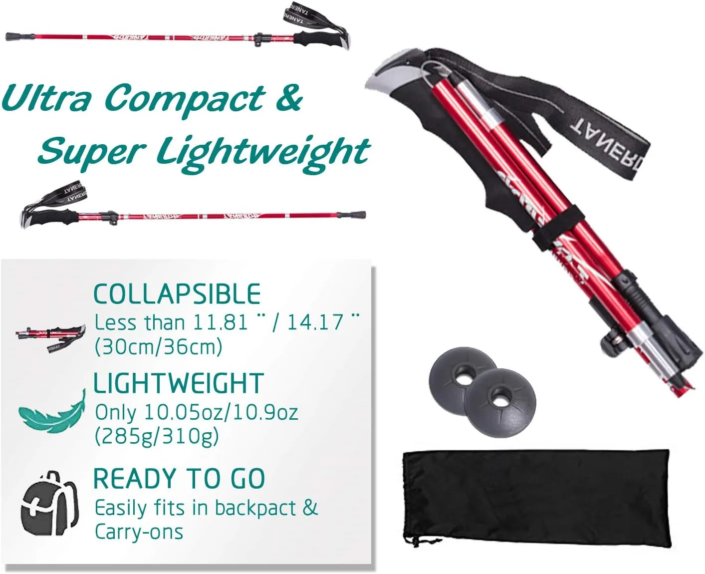 Walking Stick Trekking Poles Collapsible Hiking Poles - Auminum Alloy 7075 Trekking Sticks,Antishock and Quick Lock System, Telescopic, Collapsible, Ultralight