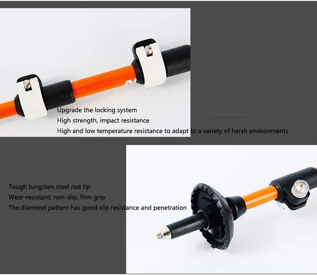 Walking Sticks Trekking Pole, Collapsible Walking Hiking Stick for Men Women,Ultralight Carbon Fiber Ski Pole with EVA Grip Trekking Poles (Color : Orange)