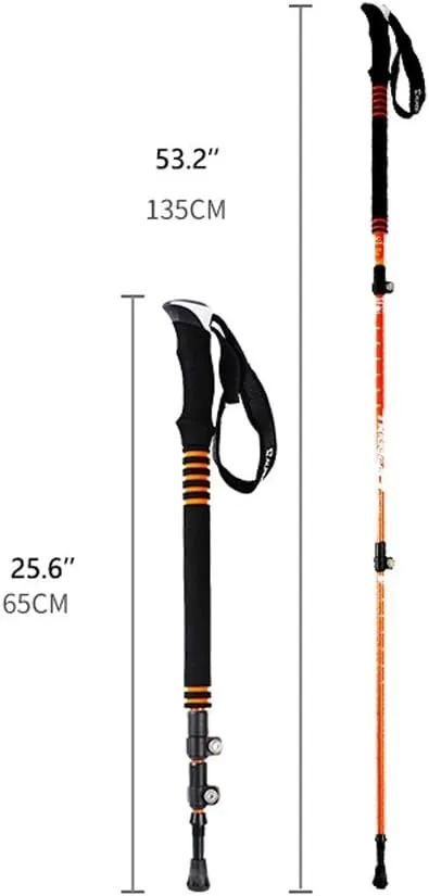 Walking Sticks Trekking Pole, Collapsible Walking Hiking Stick for Men Women,Ultralight Carbon Fiber Ski Pole with EVA Grip Trekking Poles (Color : Orange)